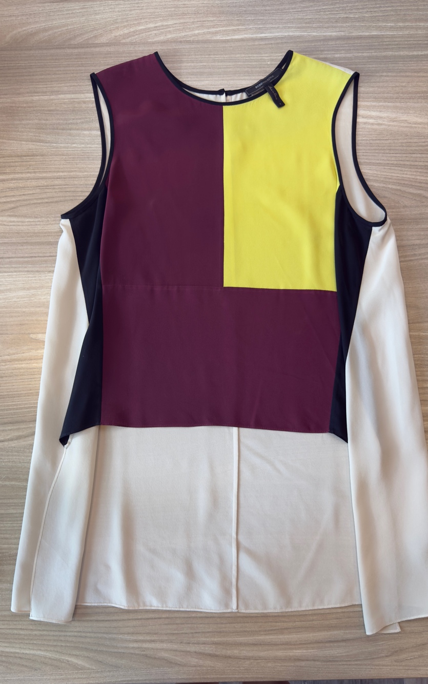 BCBGMAXAZRIA Women's Colorblock Sleeveless Blouse Multi Color Size S Silk Tunic
